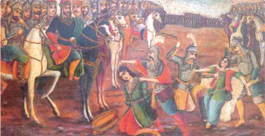 کشته شدن سیاوش به دست تورانیان. زنی که در تصویر دیده می‌شود